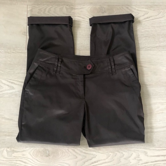 Solar Pants - Solar Designer Slim Straight Leg Brown Satin Dress Pants